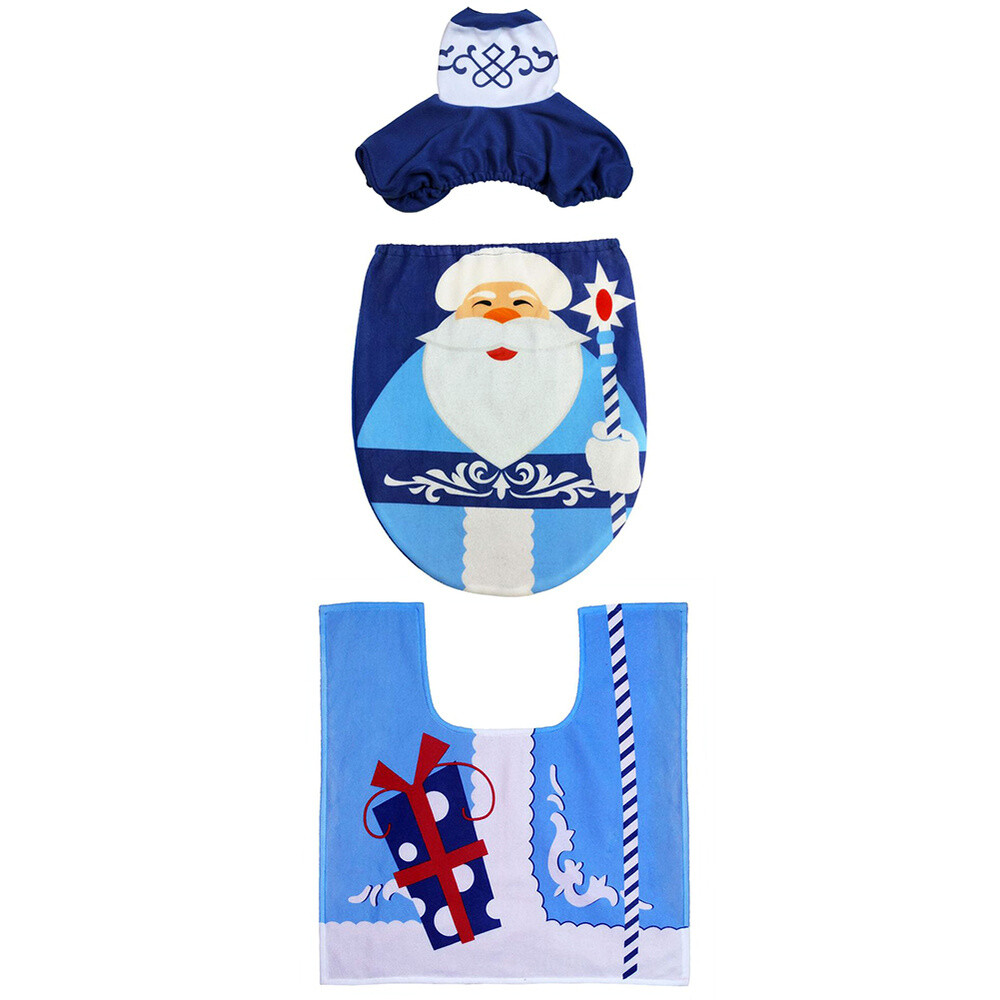 3pcs Santa Toilet Seat Cover And Rug Set Christmas Bathroom Sets
