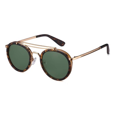 Vintage Steampunk Double Bridge Round Polarized Sunglasses Designer Metal Fra...