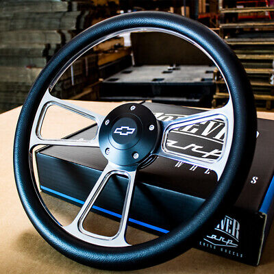 14'' Billet Muscle Steering Wheel with Black Vinyl Wrap and Chevy Horn - 5 Hole