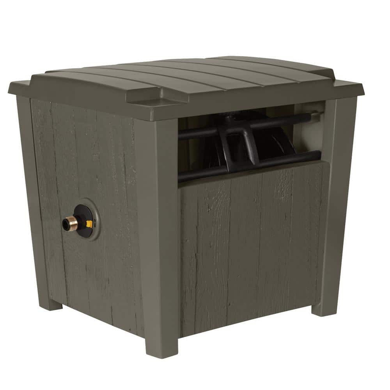 Farmhouse Hideaway Garden Hose Reel Box Storage Fully Assembled Manual Crank