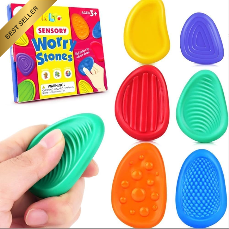 Fidget Toys Sensory Stone for Kids: 6 Pack Textured Soft Worry Stone for Autism