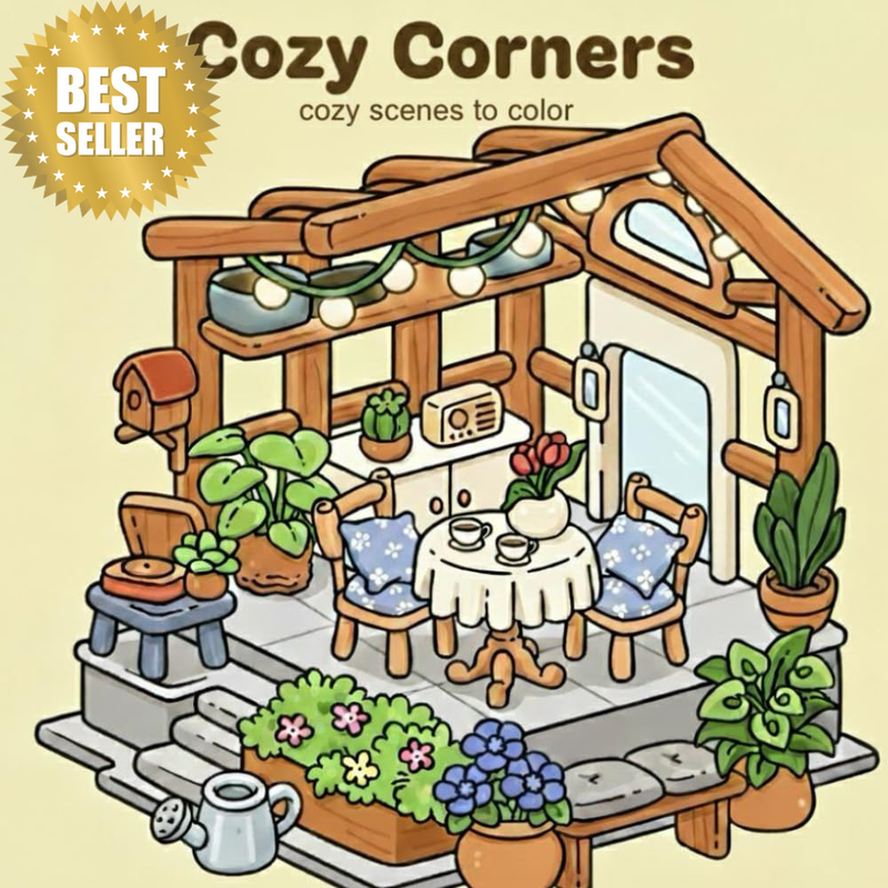 Cozy Corners: Cozy Scenes Coloring Book with Flower Shops, Cafes & Bakery Design