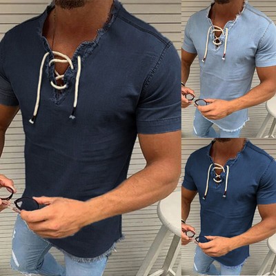 Herren Massiv Kurzärmelig Tiefer TShirt Basic TShirt Slim Fit Fitness Top