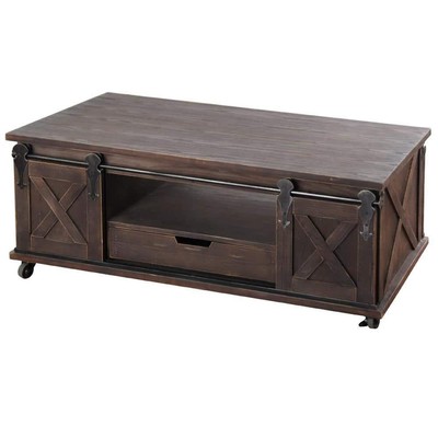 StyleCraft Coffee Table 47'' L X 18'' H Large Rectangle Wood Dark Brown W/ Drawers