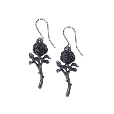 Alchemy Gothic Romance of the Black Rose Earrings, Chain Drop/Dangle Fine Pewter