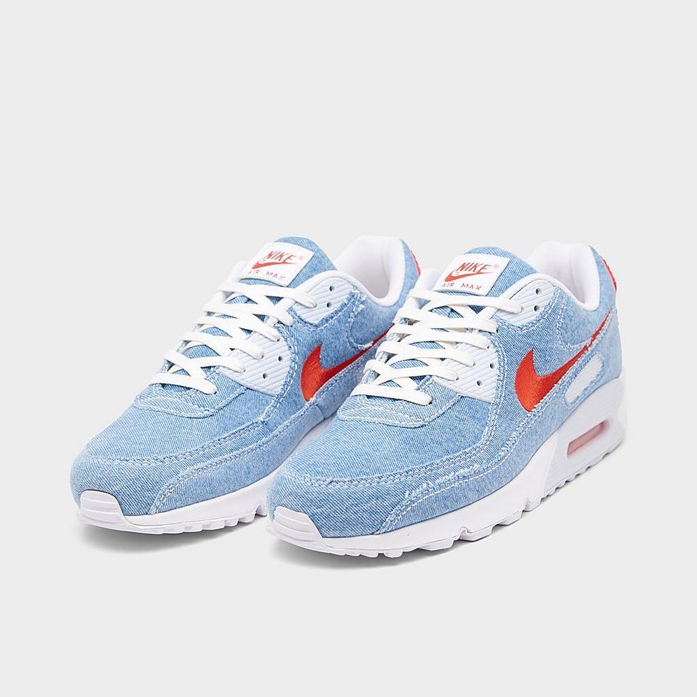 Nike Air Max 90 Denim Light Blue/Red Retro Classic Shoes NEW