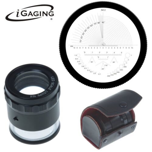 iGaging Stand Measuring Magnifier Scale, Loupe 10X with LED Lighted 36-LED10