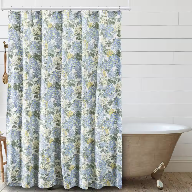 Shower Curtain Blue Hydrangea Floral Cotton Fabric 72 Inch Bathroom Decor