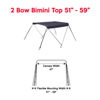 2 Bow BIMINI TOP Boat Cover Blue 51"-59" Width, 5ft Long With Storage Boot