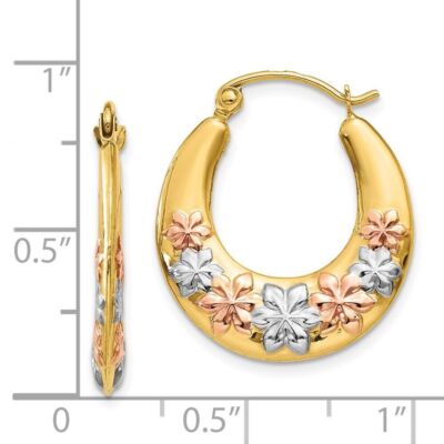 Pre-owned Diamond2deal 14k Tri-color Gold Hollow Flowers Hoop Earrings Fine Jewelry In Yellow
