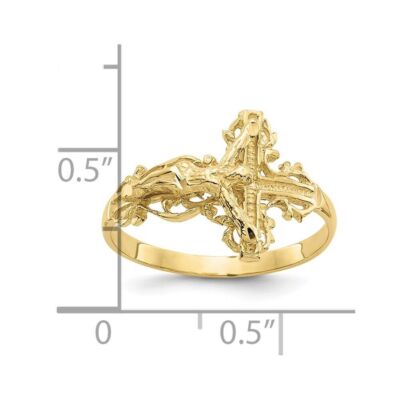 Pre-owned Diamond2deal 10k Yellow Gold Diamond-cut Crucifix Ring For Womens 1.5g Size 6.5