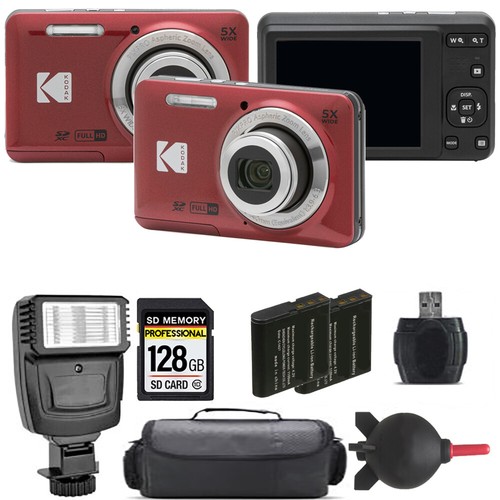 Kodak PIXPRO FZ55 Digital Camera (Red) + Extra Battery +
