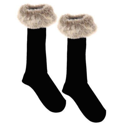 Meia Pata Occasion Knee Sock With Faux Fur Cuff - Black Size 6