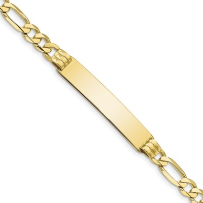 Pre-owned Skyjewelers Real 10kt Yellow Gold Figaro Link Id Chain Bracelet; 8 Inch; Lobster Clasp
