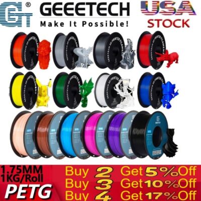 GEEETECH 3D Printer Filament PLA/ABS+/PETG/TPU/Resin 1.75mm 1KG/Roll Multicolor
