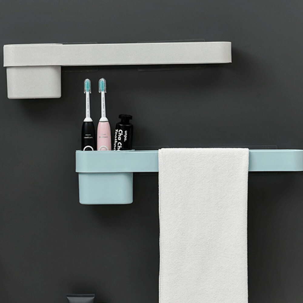 Punch Free Towel Rack Single Towel Bar Toothbrush Holder For