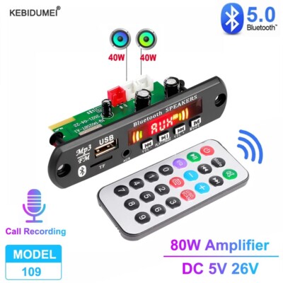 MP3 Decoder Board 80W Amplifier Bluetooth 5.0 MP3 Player 5V-26V 12V Car FM Radio