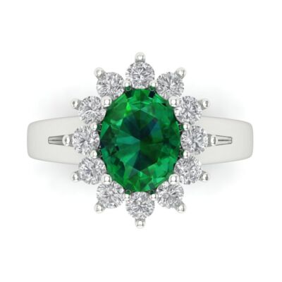 Pre-owned Pucci 2.36 Oval Halo Simulated Emerald Classic Bridal Statement Ring 14k White Gold