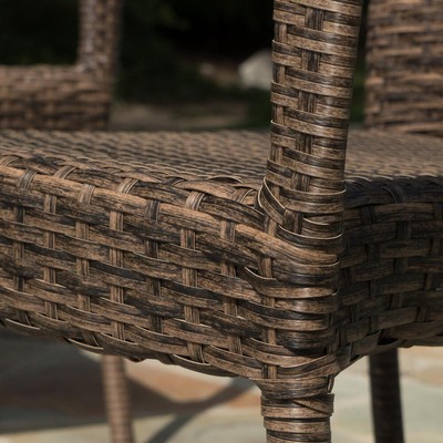 Noble House Littleton Mixed Mocha Stackable Wicker Outdoor Dining Chairs (Set