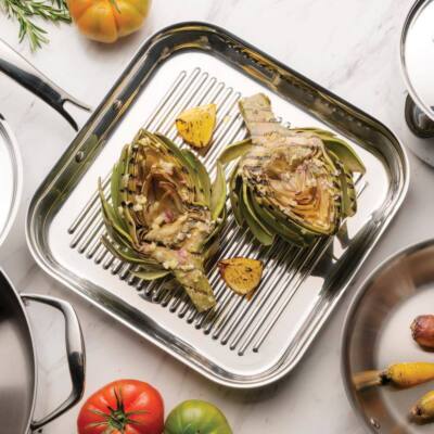 Grill Pan 18/10 Stainless Steel Gourmet Tri-Ply Clad 11 in Width Dishwasher-Safe