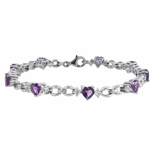 Pre-owned Jfl Diamonds & Timepieces Created Amethyst And White Sapphire Bracelet 925 Sterling Silver Design 5.49 Tcw In White ; Purple