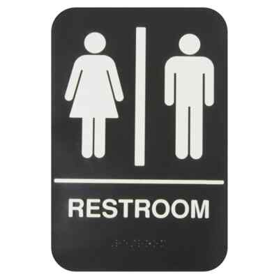 Thunder Group PLIS6953BK 6'' x 9'' ''Restroom'' Information Symbol Sign w/ Braille