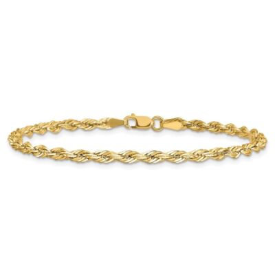 Pre-owned Diamond2deal 14k Yellow Gold 3.0mm Semi-solid Rope Chain Bracelet 7"