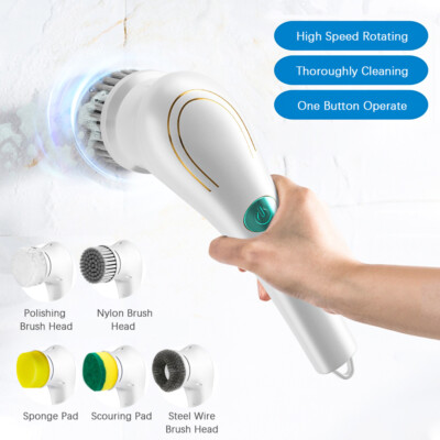 5in1 Electric Spin Scrubber Cordless Cleaning Brush Rechargeable Bathroom E3H1