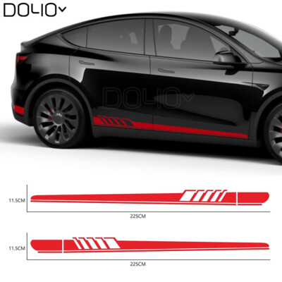 2x Red Vinyl Racing Decal Side Door Stripe Graphic Sticker For TESLA Model Y 3 S