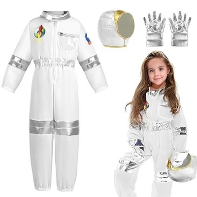 Kids Boys Girls Cosplay Astronaut Costume Space Adventure Outfit Helmet Gloves