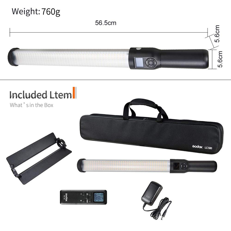 Godox LC500 3300K-5600K Adjustable Handle LED Light Stick Built-in Lithiunm Batt