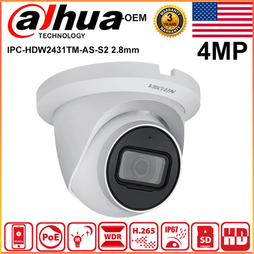 Dahua 4MP IP Camera Starlight OEM IPC-HDW2431TM-AS-S2 POE MIC IVS Security CCTV