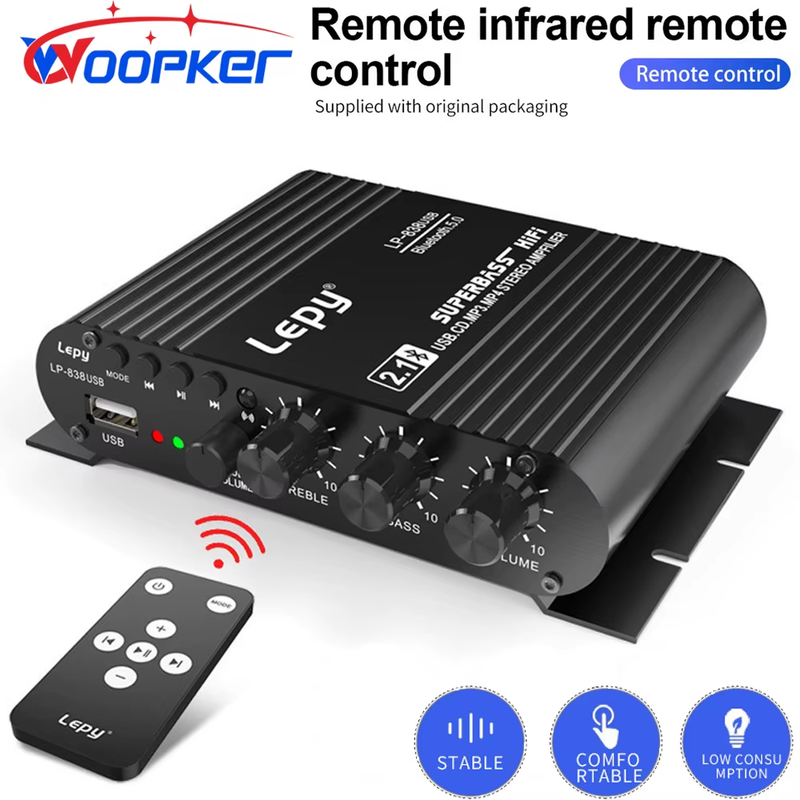 Audio Amplifier LEPY838USB Bluetooth Subwoofer Amplifier Computer 12V Car Home A