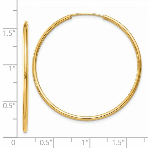 Pre-owned Pricerock 14k 1.5mm Polished Round Endless Hoop Earrings In Gold