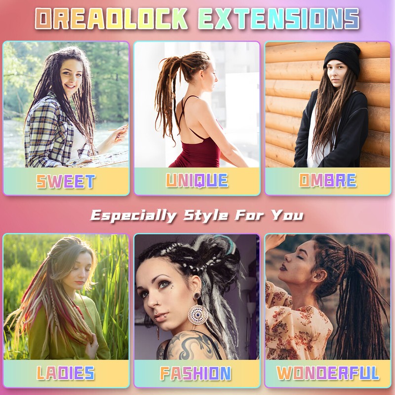Dreadlock-Extensions Für Pferdeschwanz Oder Dutt – 60 Cm, Ombré Braun/Blau, Aus Hitzebeständigem Synthetikhaar