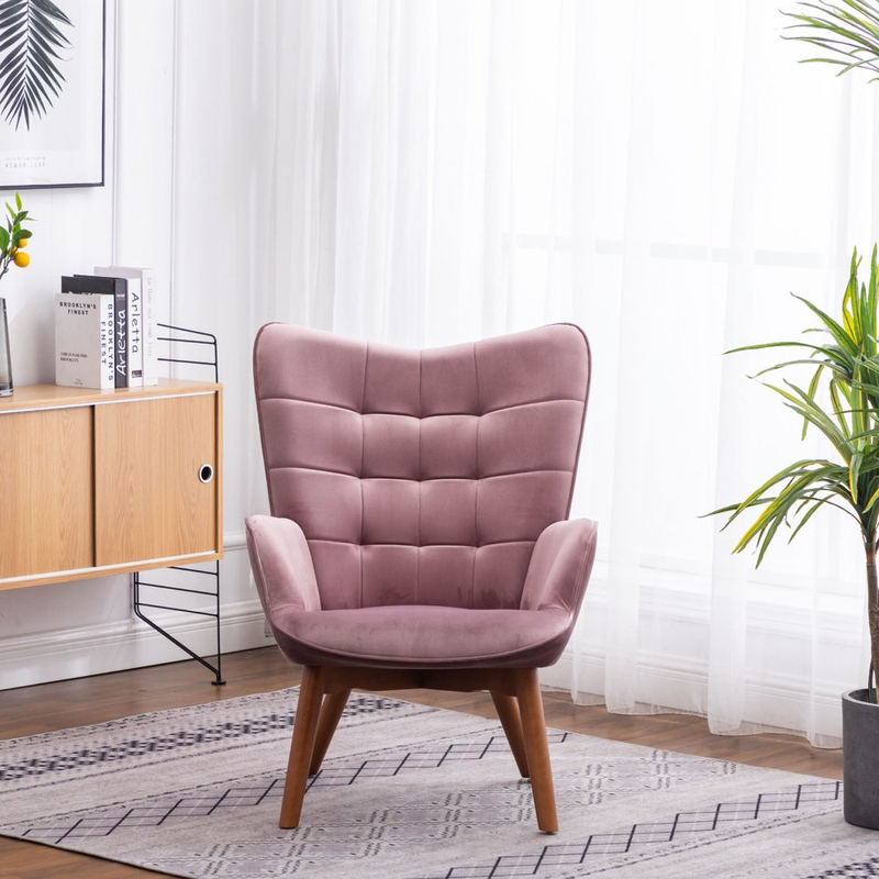 Wingback Accent Chair with Ottoman Purple Tufted Velvet Mid-Century Modern