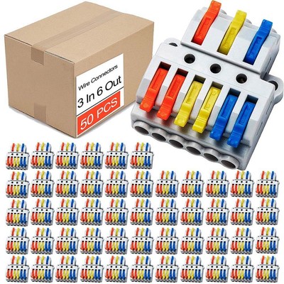 T-Shape Wire Connectors 3 Conductor for Quick Connect 28-12 AWG 3 in 6 Out 50Pcs
