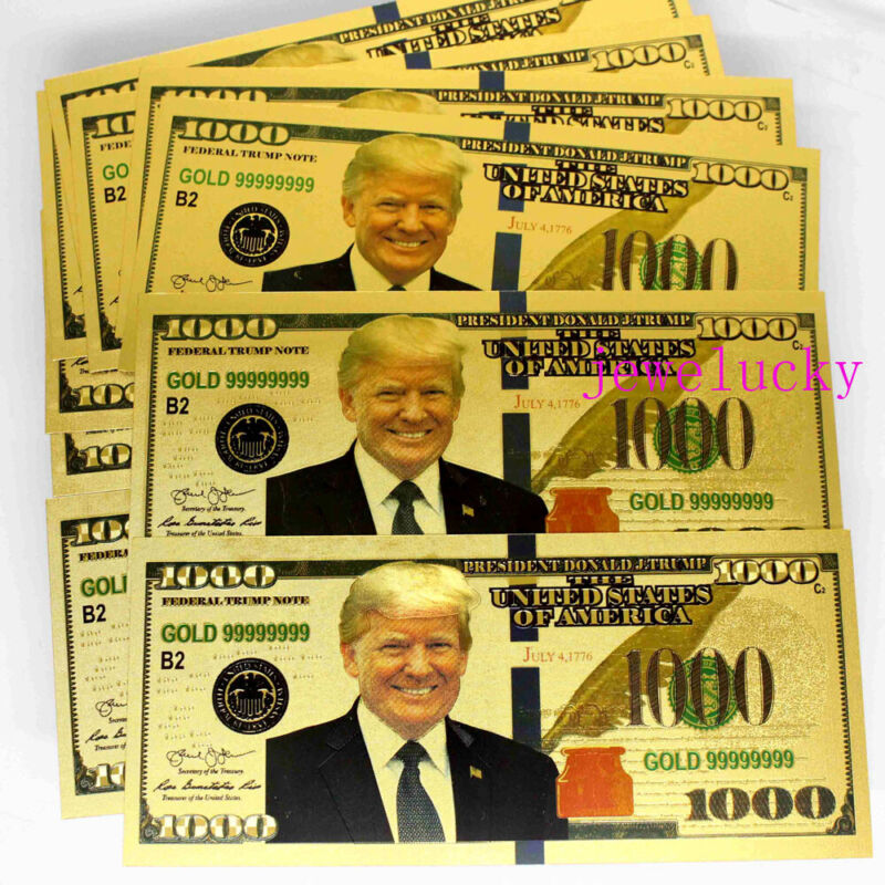 Wholesale 50 Pcs USA $ 1000 Dollar golden Crafts Banknotes US President Trump