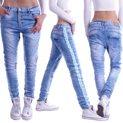 Damen Boyfriend Jeans Chino Baggy Harems Hose Hüftjeans Stretch Girlfriend H13