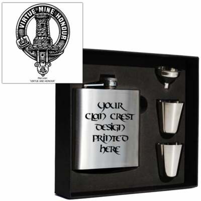 Art Pewter MacLean Clan Crest 6oz Hip Flask Box Set (S) HF6 S-C71 Scottish
