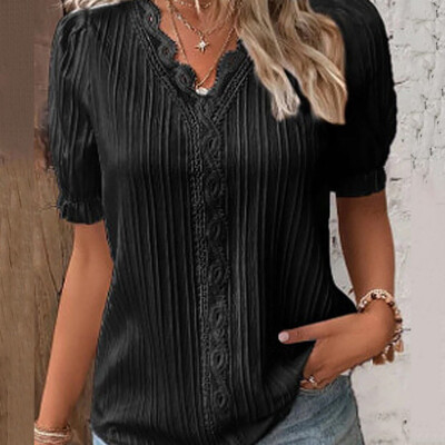 Womens Vneck Pullover Loose T Shirt Short Sleeve Ladies Base Tops Blouse Summer*