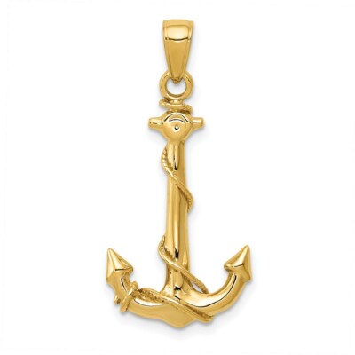 Pre-owned Superdealsforeverything Real 14kt Yellow Gold 3d Anchor W/rope Pendant