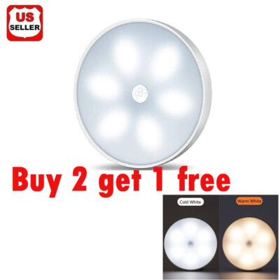 LED Motion Sensor Night Light Battery Power Indoor Closet Cabinet Wall Cabinet