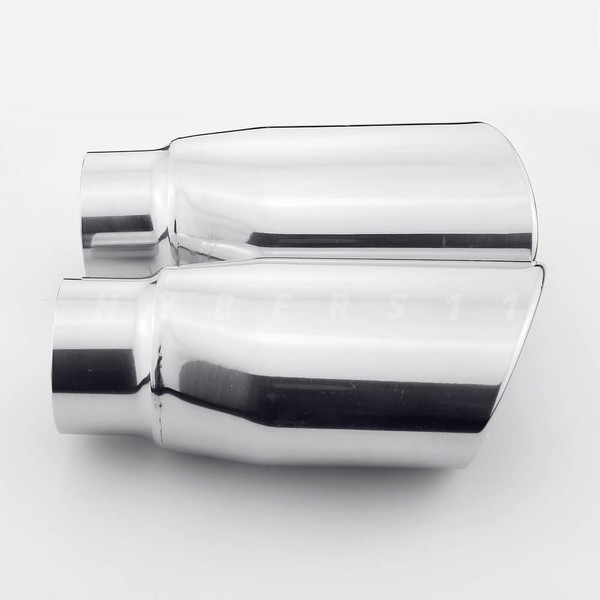 picture 5 of Pair Stainless Steel Oval Exhaust Tips 2.25 inch Inlet Rolled Angle Cut Out