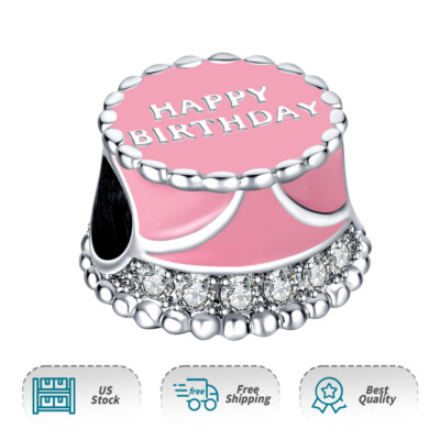 Authentic Real Birthday Pink Cake Charm 925 Sterling Silver Women Bracelet Charm