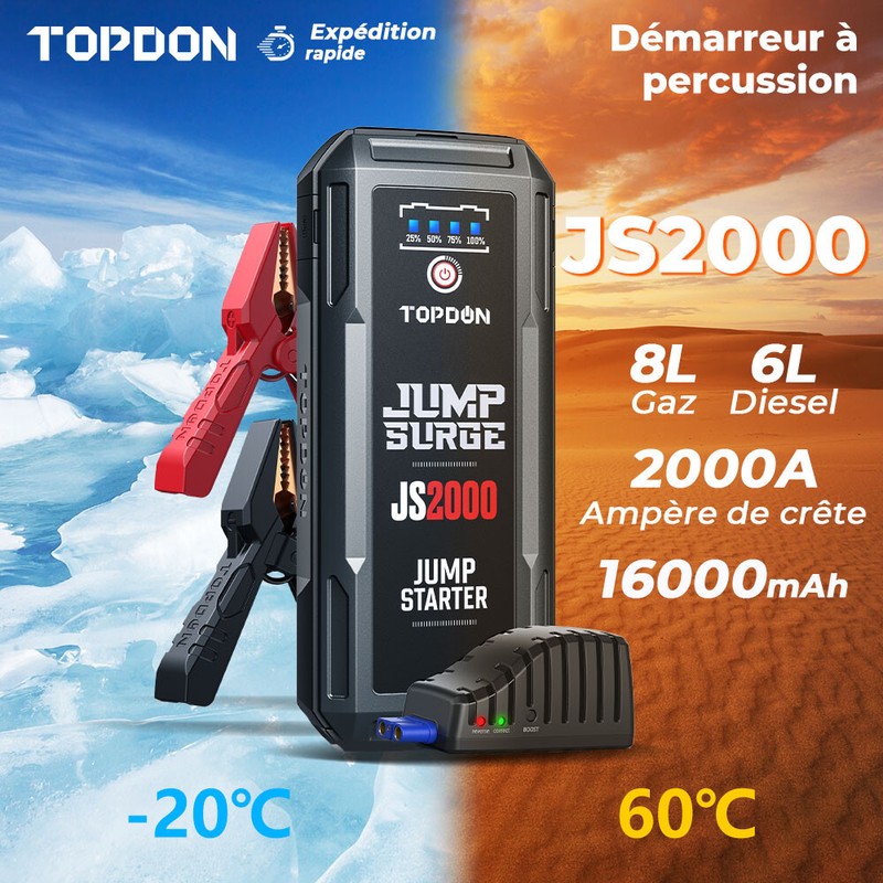 Topdon Js2000 DÃ©Marreurs De Voiture Chargeur Booster Powerbank 2000a 16000mah
