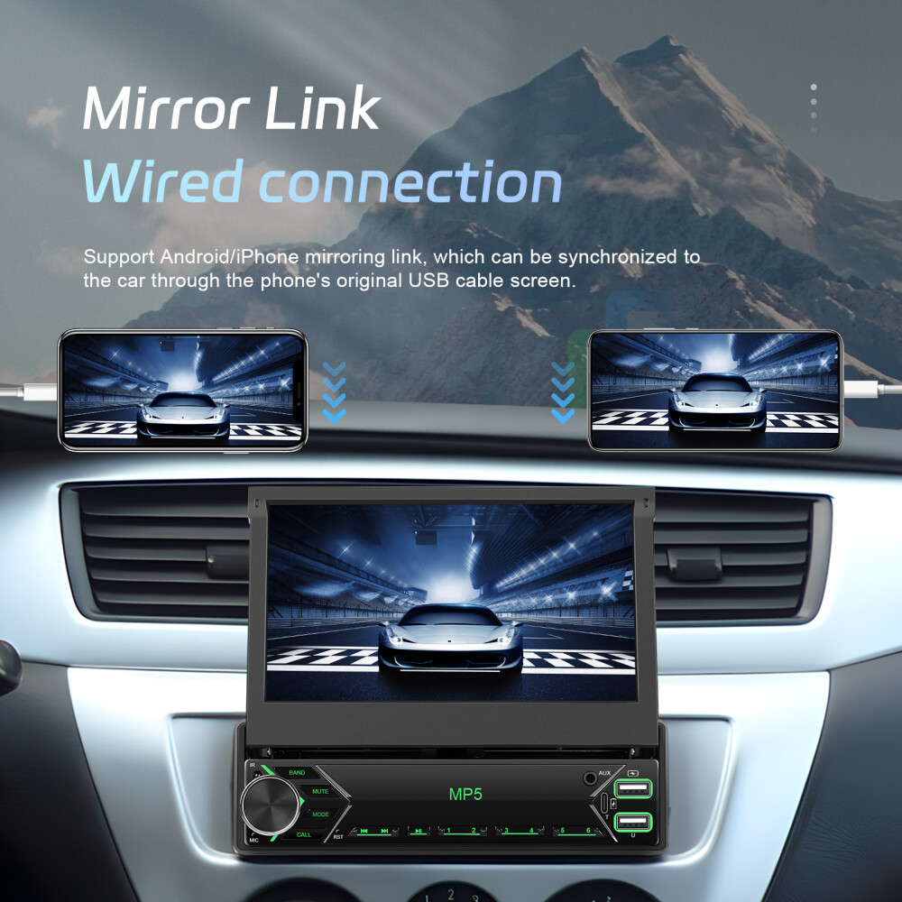 Single 1DIN 7" Car Stereo Radio Apple Carplay Android Auto GPS Flip Out Screen