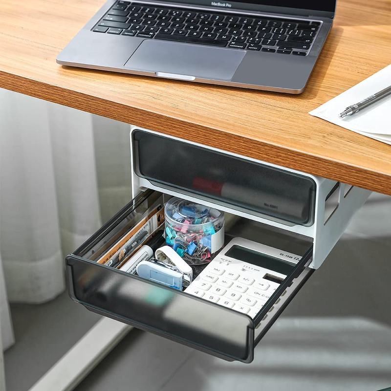 Under Desk Drawer Storage Organizer Hidden Self-Adhesive Organizer with 2 Layers