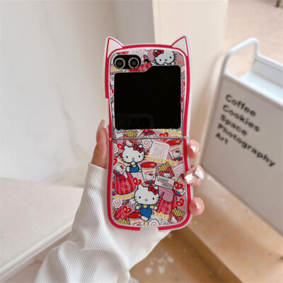 For Samsung Galaxy Z Flip 6 5 4 3 Cute Cartoon Pattern Chain Phone Case Cover