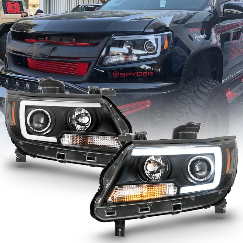 LED Tube Black Projector Headlights For 2015-2022 Chevy Colorado Pickup Truck
